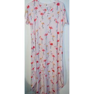 Tickled Teal Flamingo Print Womens Pink & Orange Casual Maxi Dress Size:Small
